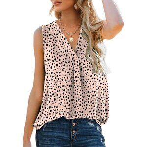 Women's V Neck Chiffon Tank Top Sleeveless Work Office Pleated Blouses Tops